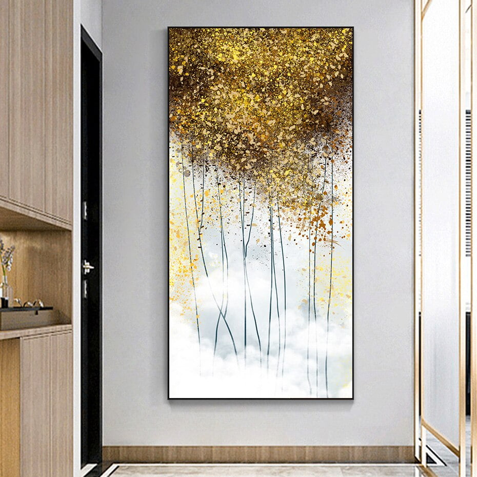 Lucky Golden Trees Pictures Auspicious Wall Art Fine Art Canvas Prints For Entrance Hallway