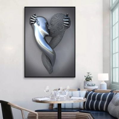 Metallic 3d Effect Cyborg Lovers Wall Art For Modern Loft Apartment Bedroom Wall Decor