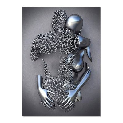 Metallic 3d Effect Cyborg Lovers Wall Art For Modern Loft Apartment Bedroom Wall Decor