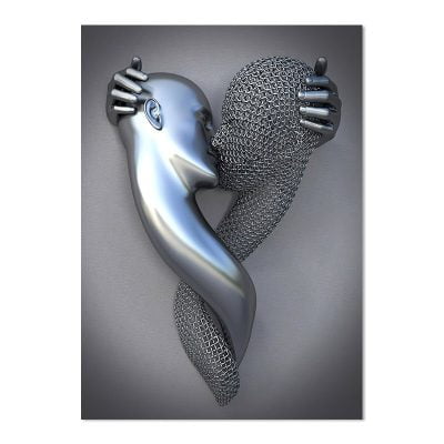 Metallic 3d Effect Cyborg Lovers Wall Art For Modern Loft Apartment Bedroom Wall Decor