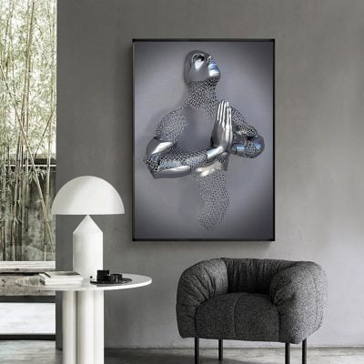 Metallic 3d Effect Cyborg Lovers Wall Art For Modern Loft Apartment Bedroom Wall Decor