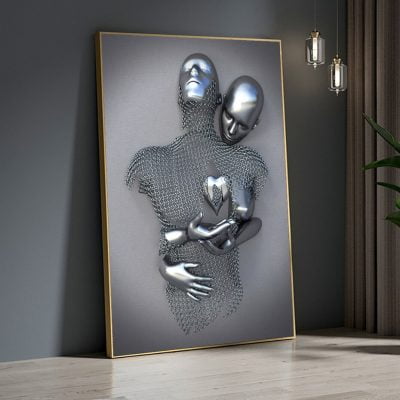 Metallic 3d Effect Cyborg Lovers Wall Art For Modern Loft Apartment Bedroom Wall Decor