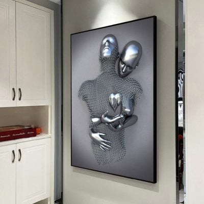 Metallic 3d Effect Cyborg Lovers Wall Art For Modern Loft Apartment Bedroom Wall Decor