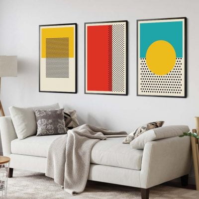 Mid Century Design Solid Color Block Dot Wall Art Pictures For Modern Interior Wall Decor