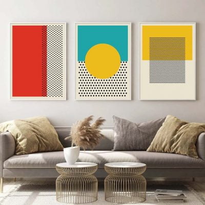 Mid Century Design Solid Color Block Dot Wall Art Pictures For Modern Interior Wall Decor