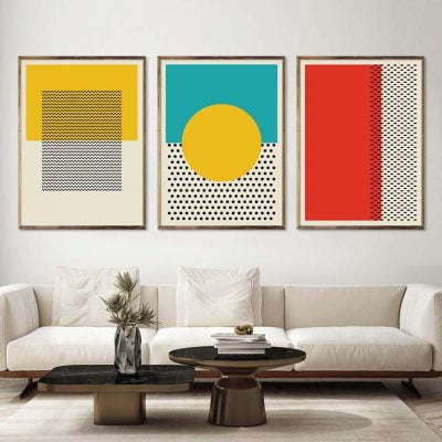 Mid Century Design Solid Color Block Dot Wall Art Pictures For Modern Interior Wall Decor