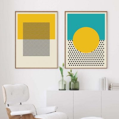 Mid Century Design Solid Color Block Dot Wall Art Pictures For Modern Interior Wall Decor