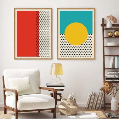 Mid Century Design Solid Color Block Dot Wall Art Pictures For Modern Interior Wall Decor