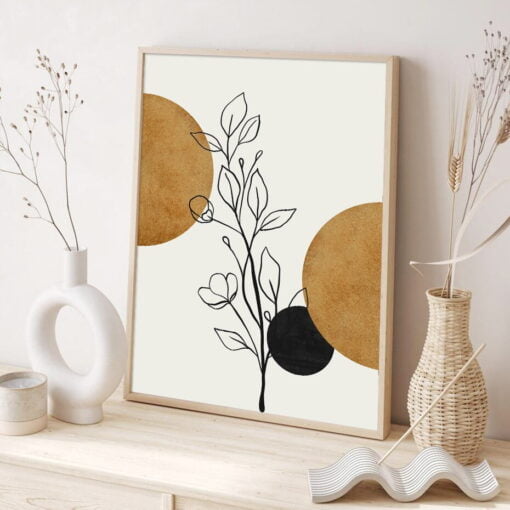 Mid Century Style Abstract Wall Art Sun Leaves Pictures For Bohemian Living Room