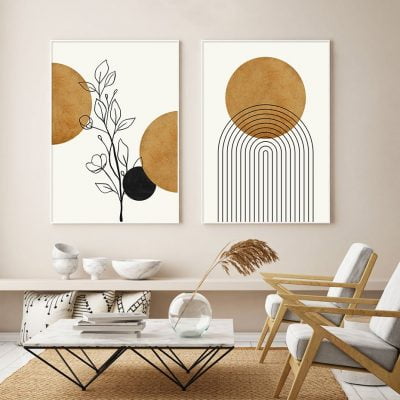 Mid Century Style Abstract Wall Art Sun Leaves Pictures For Bohemian Living Room