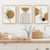 Mid Century Style Abstract Wall Art Sun Leaves Pictures For Bohemian Living Room