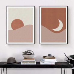 Minimalist Abstract Terracotta Sun Moon Wall Art Pictures For Modern Living Room Decor