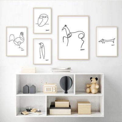 Minimalist Animals Line Art Fine Art Canvas Prints Pictures For Living Room Bedroom Art Decor