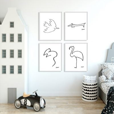 Minimalist Animals Line Art Fine Art Canvas Prints Pictures For Living Room Bedroom Art Decor