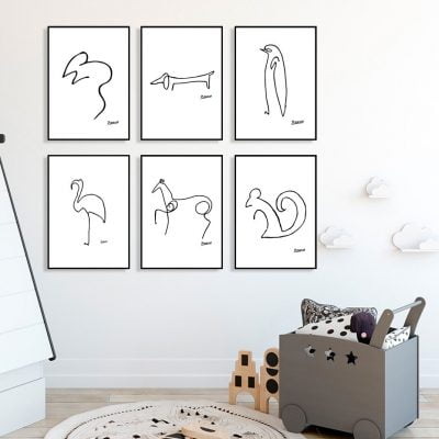 Minimalist Animals Line Art Fine Art Canvas Prints Pictures For Living Room Bedroom Art Decor