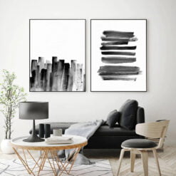 Minimalist Black Brush Strokes Wall Art Pictures For Scandinavian Home Office Interior Decor