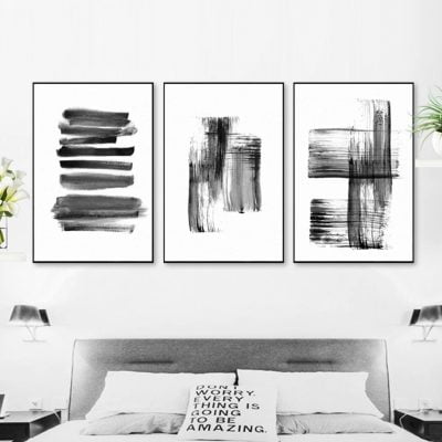 Minimalist Black Brush Strokes Wall Art Pictures For Scandinavian Home Office Interior Decor