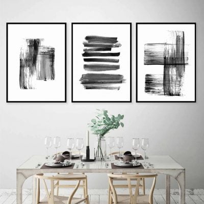 Minimalist Black Brush Strokes Wall Art Pictures For Scandinavian Home Office Interior Decor