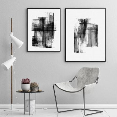 Minimalist Black Brush Strokes Wall Art Pictures For Scandinavian Home Office Interior Decor