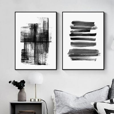 Minimalist Black Brush Strokes Wall Art Pictures For Scandinavian Home Office Interior Decor