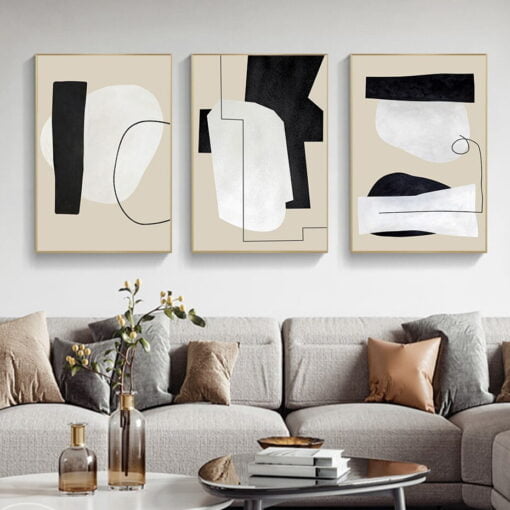 Minimalist Black White Beige Abstract Wall Art Pictures For Modern Apartment Living Room