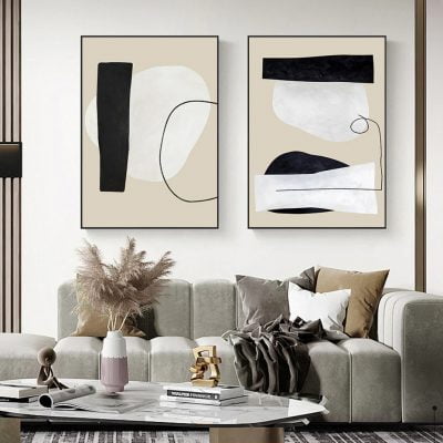 Minimalist Black White Beige Abstract Wall Art Pictures For Modern Apartment Living Room