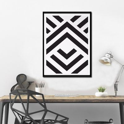 Minimalist Black White Geometric Aztec Chevron Poster Wall Art Picture For Scandinavian Interiors