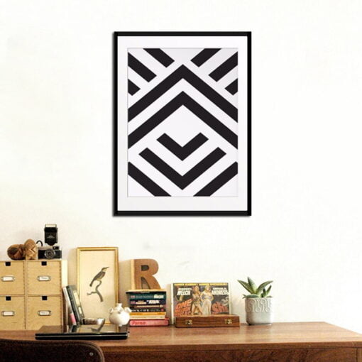 Minimalist Black White Geometric Aztec Chevron Poster Wall Art Picture For Scandinavian Interiors