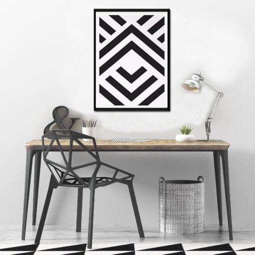 Minimalist Black White Geometric Aztec Chevron Poster Wall Art Picture For Scandinavian Interiors