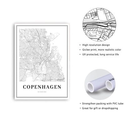 Minimalist City Map Wall Art Black & White Posters For Modern Home Office Art Decoration