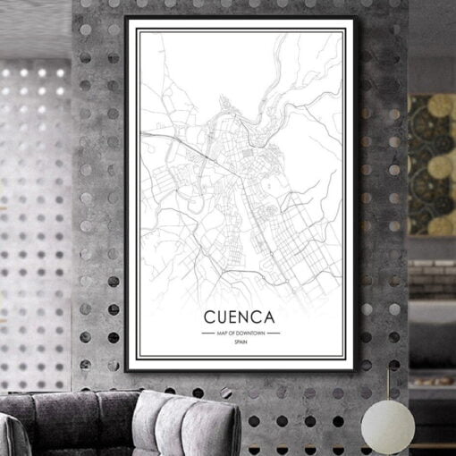 Minimalist City Map Wall Art Black & White Posters For Modern Home Office Art Decoration