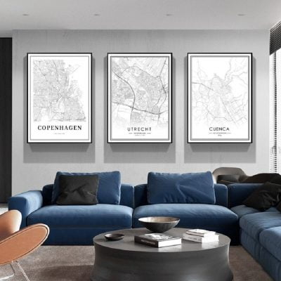 Minimalist City Map Wall Art Black & White Posters For Modern Home Office Art Decoration