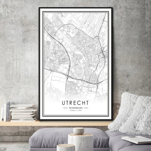 Minimalist City Map Wall Art Black & White Posters For Modern Home Office Art Decoration