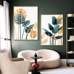 Minimalist Nordic Tropical Botanical Wall Art Green Leaves Posters For Modern Interior Decor