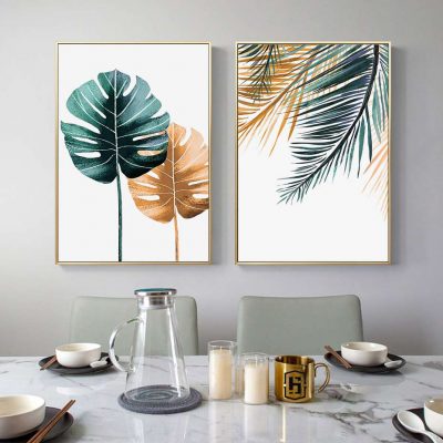 Minimalist Nordic Tropical Botanical Wall Art Green Leaves Posters For Modern Interior Decor