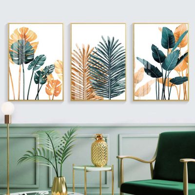 Minimalist Nordic Tropical Botanical Wall Art Green Leaves Posters For Modern Interior Decor