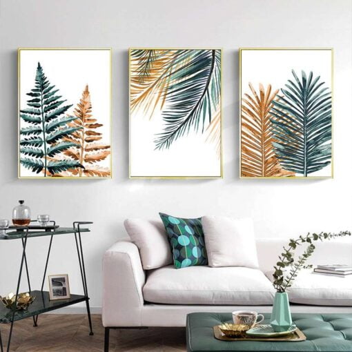 Minimalist Nordic Tropical Botanical Wall Art Green Leaves Posters For Modern Interior Decor