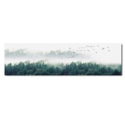 Misty Morning Forest Landscape Wide Format Nordic Wall Art For Bedroom Living Room