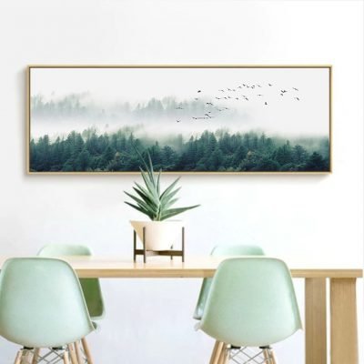 Misty Morning Forest Landscape Wide Format Nordic Wall Art For Bedroom Living Room