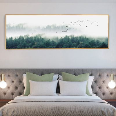 Misty Morning Forest Landscape Wide Format Nordic Wall Art For Bedroom Living Room