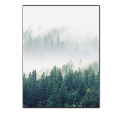Misty Morning Forest Wall Art Minimalist Nordic Pictures Of Calm For Living Room Wall Decor