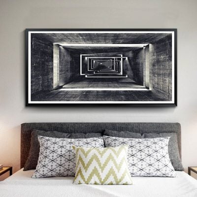 Modern Abstract Architectural Tunnel Vision Black White Wall Art For Home Office Interiors