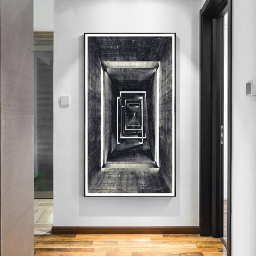 Modern Abstract Architectural Tunnel Vision Black White Wall Art For Home Office Interiors