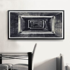 Modern Abstract Architectural Tunnel Vision Black White Wall Art For Home Office Interiors