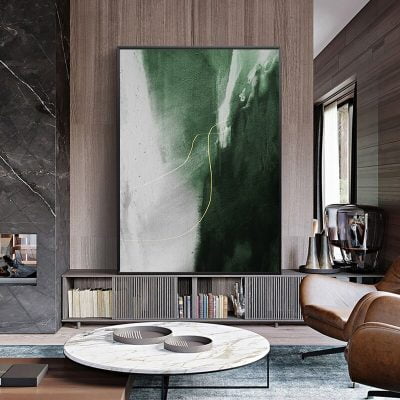 Modern Abstract Golden Green Black Gray Wall Art Pictures For Modern Loft Apartment