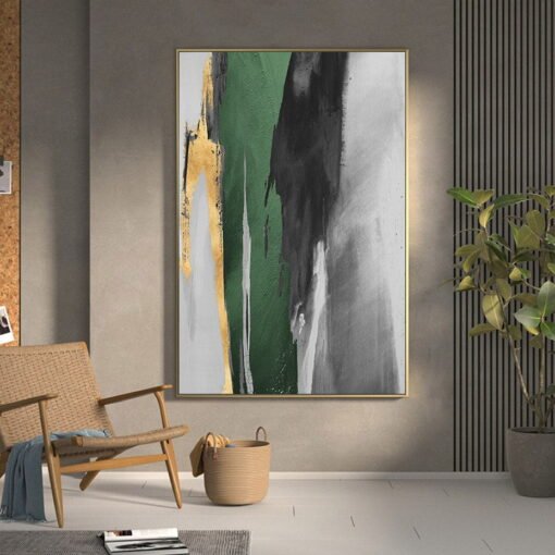 Modern Abstract Golden Green Black Gray Wall Art Pictures For Modern Loft Apartment