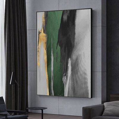 Modern Abstract Golden Green Black Gray Wall Art Pictures For Modern Loft Apartment