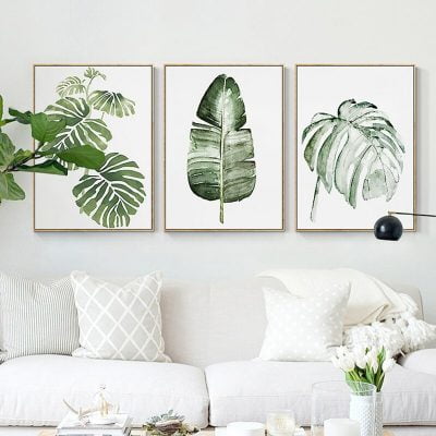 Modern Artistic Green Leaves Paintings Fine Art Canvas Prints For Living Room Decor