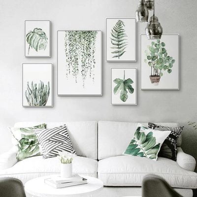 Modern Artistic Green Leaves Paintings Fine Art Canvas Prints For Living Room Decor