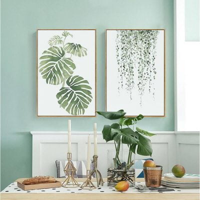 Modern Artistic Green Leaves Paintings Fine Art Canvas Prints For Living Room Decor